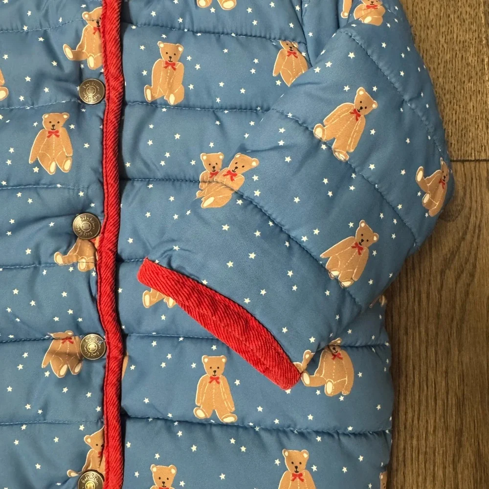 Baby Boden Blue Teddy Bear Lined Coat with Red Trim size 18/24m - Picture 3 of 5